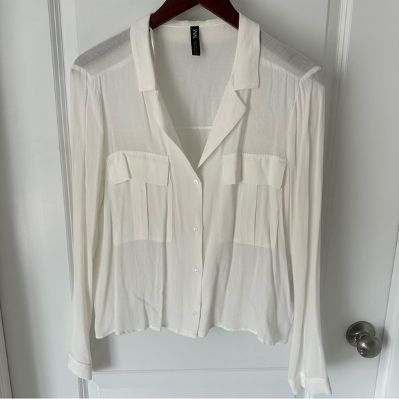 Zara Tops - Zara Women's Sheer White Button Up Blouse